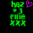 Green pixelated text 'haz', '3', 'emie', 'xxx' on black background with pink heart symbol above 'haz' in first frame, heart absent in second frame.