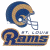 A pixelated two-frame contact sheet showing a St. Louis Rams football helmet logo on the left and green text reading "Original Icons .com" on the right against a dark background.