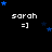 Pixelated text 'sarah =]' in white on black background with blue stars moving across the scene.