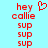 Red pixelated text on light blue background with a red heart symbol above the first line of text.