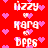 Red background with pink pixelated hearts and white text reading 'lizzy', 'kara', 'bpfs' in alternating vertical arrangement.