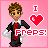 A 4-frame pixel art contact sheet showing a cartoon character in a black suit with red tie against pink background, displaying variations of text and heart symbols across frames.