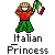 Pixel art buddy icon featuring a character with green pants, red shirt, and Italian flag prop in two identical frames on a gray background.