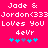 Pixelated text on bright pink background reads 'Jade & Jordon<333 Loves You 4evr' with blue and purple star-like symbols below.
