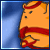 Animated orange cartoon character with red straps tied around its body, standing against a blue gradient background while text in the left changes from 'H' to 'HE' to 'HELLO'