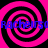 Four identical pink and black spiral patterns arranged in a with blue text repeating across the image
