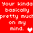 Red background with white pixelated text repeating 'Your kinda Your kinda basically basically pretty muchpretty much on my mind.' and two heart symbols.