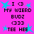 Pixelated text and star shapes on a bright pink background with blue stars scattered throughout.