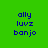 Four identical pixelated text blocks arranged in a , each displaying 'ally luvz banjo' on distinct solid backgrounds