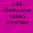 Four pixelated text in magenta, purple, blue, and dark purple backgrounds with black 'ocd obsessive cullen disorder' text