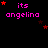 Pixelated text 'its angelina' in pink with red stars on black background, arranged in a pattern