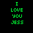 Green pixelated text "I LOVE YOU JESS" on black background with red rectangular overlays shifting across in animation