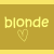 A 50x50 pixel animated contact sheet showing two frames of a buddy icon with the word "blonde" and a heart symbol on alternating yellow-brown backgrounds.