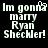 Pixelated text on black background reads "Im gonna marry Ryan Sheckler!" with a small white cursor icon above the 'g' in 'gonna'.