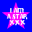 Four identical pixelated pink star icons with white text "I AM A STAR XXX" on a solid blue background, arranged in a