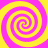 Four pink and yellow spiral patterns arranged in a symmetrical on a solid background