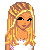 Pixel art of a female character with blonde braided hair, white crop top, pink skirt, and brown shoes. Text elements include 'loves', 'paul R.', 'Amber B.' in bright pink.