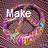 Pixelated animated icon with two mirrored figures in motion, displaying text 'Make' and 'Peace' over a multicolored background.