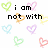 Pixelated heart-shaped patterns in pastel colors surround black text reading "i am not with stupid We broke up!!" on a white background.