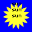 Four yellow sun-shaped icons with black text "sun" arranged in a on a blue background, each icon has a pixelated appearance