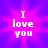 A split-screen animated buddy icon with a pink and purple gradient background on the left displaying "I love you" text, and a dark green background on the right showing "OriginalIcons.com" in stylized green lettering.