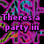Pixelated text reads "Theres a party in all night long!" and "your bedroom" over repeating stylized letters with neon colors on black background.