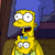 Pixelated yellow cartoon character with wide eyes and open mouth, wearing blue bow tie and green pants, standing against blue and brown background.