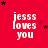 Red background with white text reading "jess loves you" repeated in a , surrounded by black and red stars