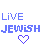 Blue 'LIVE JEWISH' text with a purple heart icon, showing animation variations in the heart's outline and background dashes.