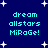 A static digital image with a dark blue background featuring white star shapes and repeated cyan text reading 'dream allstars MiRoGe!' in four identical sections.