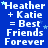 Blue background with white text reading "Heather + Katie = Best Friends Forever" repeated in a pattern, small light blue stars scattered throughout