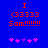 Blue background with red pixelated text reading 'I <3333 Sam!!!!!!!!' and pink star-like symbols at the bottom, two versions of which differ in symbol arrangement.
