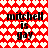 Red background with white heart pattern, black text "mitchell is gay" repeated in four identical sections.