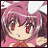Pixelated anime-style character with pink hair and red eyes on left, next to black background with white text "Anime IM" above smaller cursive "com" on right.