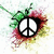 A peace symbol icon with green, red, and yellow splatter effects, featuring a black outline and white interior on a white background.