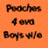Pixelated orange background with three lines of dark brown text reading 'Peaches', '4 you', and 'Boys #/o' in a blocky, low-resolution style.