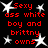 Red pixelated text on black background with white starbursts, repeating 'Sexy ass white boy and brittny owns' in two