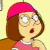 Animated contact sheet of a cartoon character with brown hair, pink headband, and glasses across six frames showing facial expression changes from surprise to neutral.