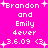 Pixelated text on bright pink background with white stars, displaying 'Brandon and Emily 4ever 3.6.09' with gender symbols and variations.