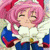 repeated anime-style character icons with pink-haired and brown/black-haired figures in blue-and-white uniforms holding white flowers