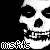 A 4x3 contact sheet of 12 animated frames showing a pixelated skull with varying mouth positions and text labels, displayed on a black background with white squares as frame separators.