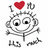 Pixelated cartoon character with wide eyes and a red heart above its head, surrounded by abstract gray shapes.