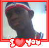 A pixelated portrait of a person wearing a striped cap with red, white, and blue bands, framed by a thick red border with 'I ❤️ You' text at the bottom.