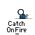 A pixelated character with a white or pink head and blue clothing appears in showing fire spreading from its hands to its head and body