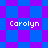 Four identical pixelated 'Carolyn' text labels on a blue and purple checkered background with diamond-shaped patterns.