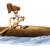 Animated contact sheet of a cartoon woman rowing a canoe with brown hair in a ponytail, light skin, white top, and blue water background across multiple frames showing paddle motion.