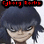 Pixelated image of a character with dark blue hair and closed eyes, overlaid with red text reading 'Cyborg Rocks' on a black background.