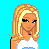 Pixel art buddy icon featuring a blonde female character in white crop top and blue bell-bottom jeans against bright cyan background with name "Erin" below.