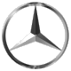 Silver Mercedes-Benz three-pointed star logo inside a circular frame, displayed in multiple variations of size and orientation