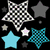 six star-themed buddy icons with varied patterns and colors on distinct backgrounds